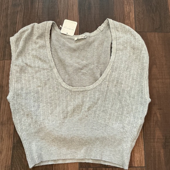 Free People Tops - Free People Intimately Chevron Knit Crop Tank Top Heather Grey Scoop Neck L NWT